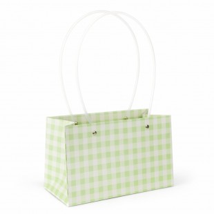 Pungă tip poșetă orizontală carouri verde-alb 11×22×14 cm set 10 buc